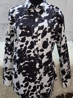 Ariat Black and White Cow Print Blouse
